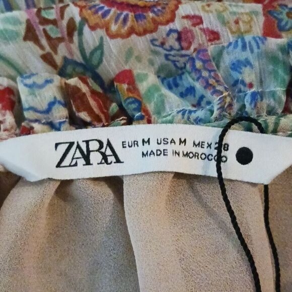 Zara Swim Cover Multicolor Long Sleeve Semi Sheer V Neck Lined Womens Size M - Picture 7 of 8